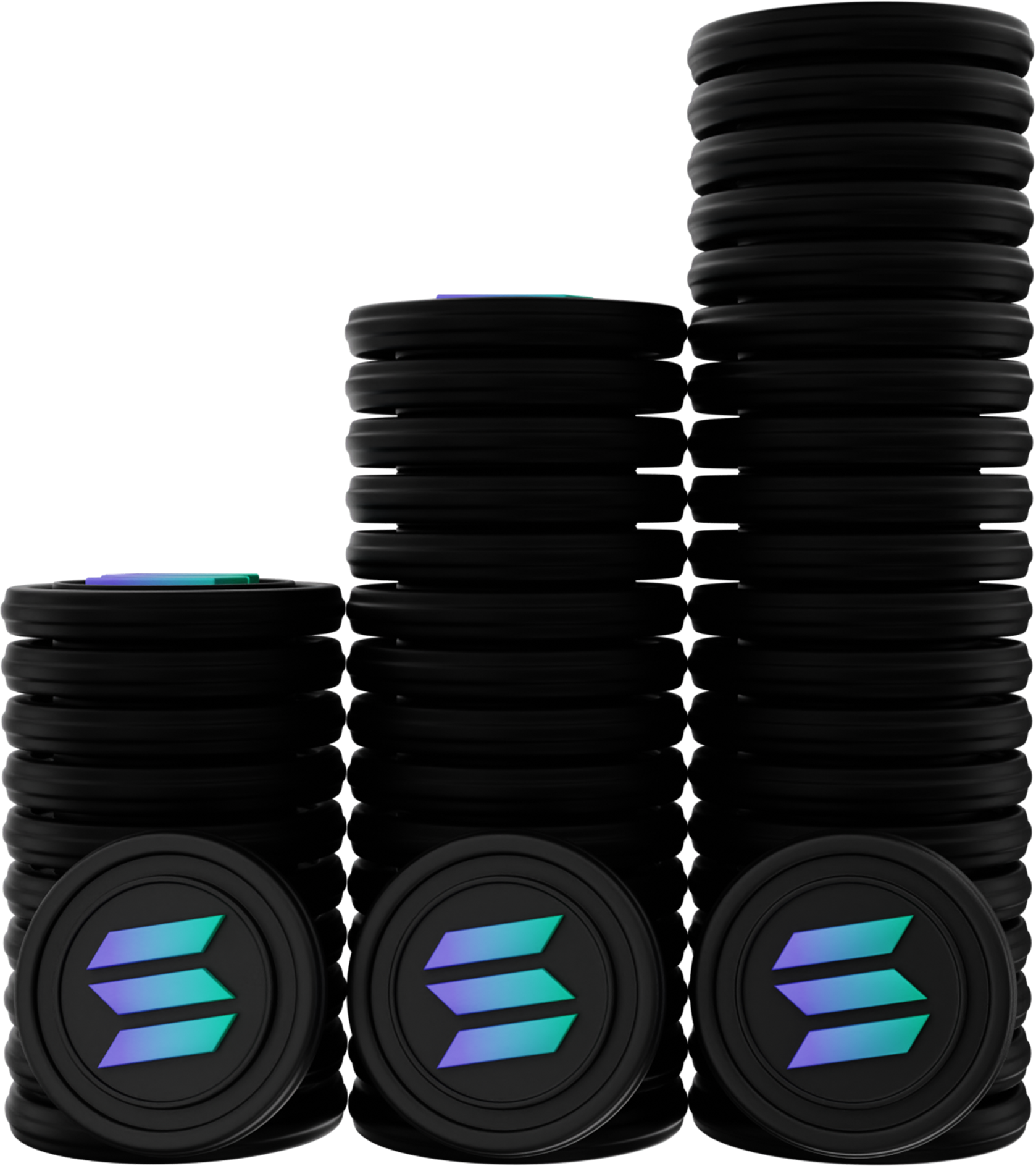 3d illustration, stacked solana crypto coins